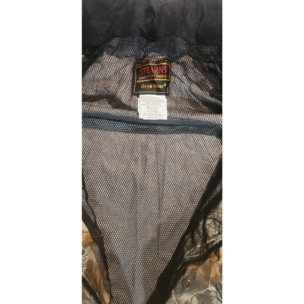 Stearns Jacket Mens XL Camo Mossy Oak Waterproof Dry Wear Hooded Hunting Zip